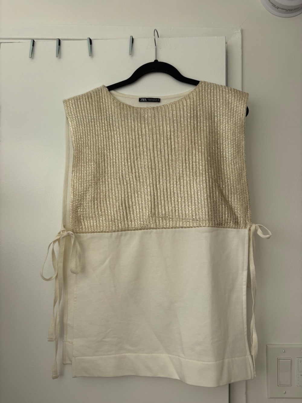 Zara Metallic Cream Knit Sleeveless Top